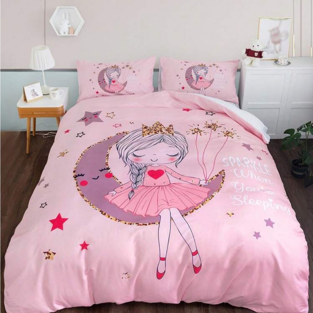 3pcs Moon Boat Little Girls' Star Pattern Digital Printed Polyester Duvet Cover
